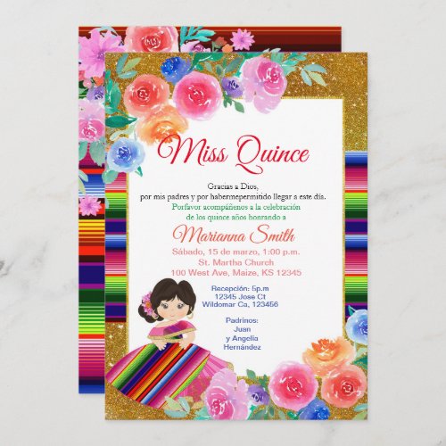 Quinceanera Pink Floral Mexican Miss Quince Invite