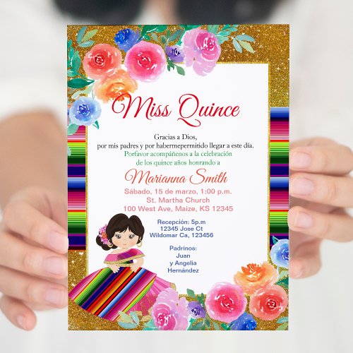 Quinceanera Pink Floral Mexican Miss Quince Invite