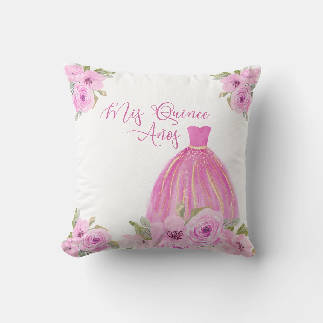 Quinceanera Pink Floral Mis Quince Anos Custom Throw Pillow | Zazzle