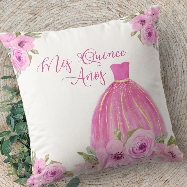 Quinceanera Pink Floral Mis Quince Anos Custom Throw Pillow (Creator Uploaded)