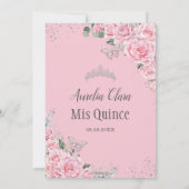 Quinceañera Pink Floral Princess Silver Butterfly Invitation (Back)