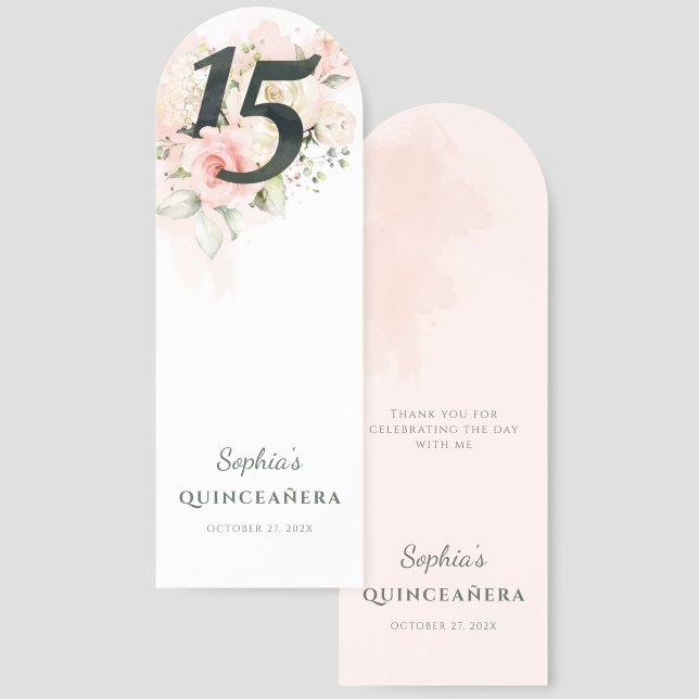 Quinceanera Pink Floral Rustic 15th Birthday Bookmarks (Front & Back)