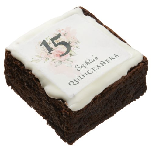 Quinceanera Pink Floral Rustic 15th Birthday Party Brownie