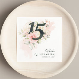 Quinceanera Pink Floral Rustic 15th Birthday Party Napkins