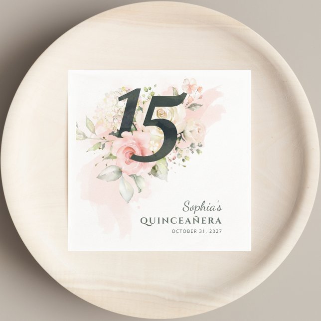 Quinceanera Pink Floral Rustic 15th Birthday Party Napkins (Quinceanera Pink Floral Rustic 15th Birthday Party Napkins)