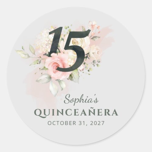 Quinceanera Pink Floral Rustic Blush 15th Birthday Classic Round Sticker