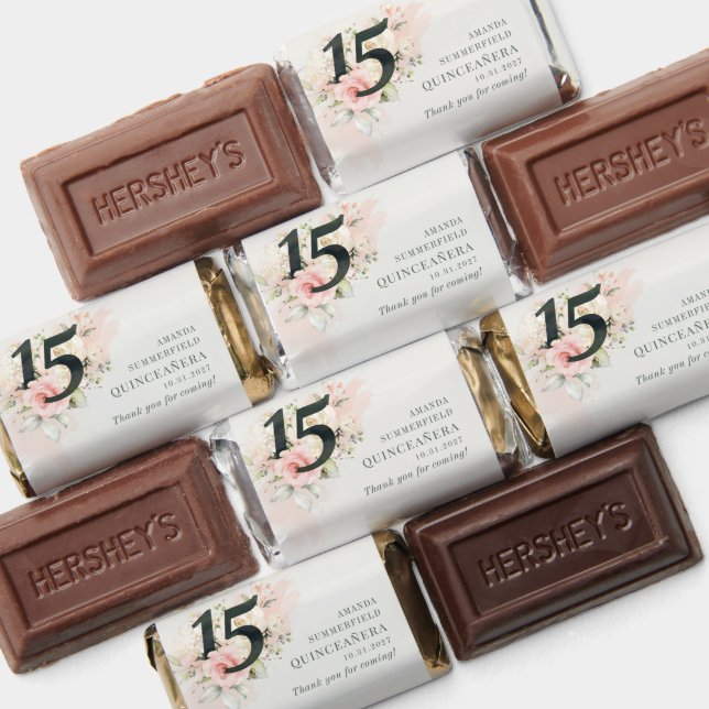Quinceanera Pink Floral Rustic Blush 15th Birthday Hershey's Miniatures (Assorted)