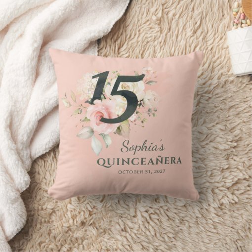 Quinceanera Pink Floral Rustic Blush 15th Birthday Throw Pillow | Zazzle