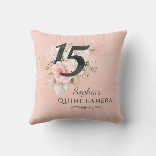 Quinceanera Pink Floral Rustic Blush 15th Birthday Throw Pillow | Zazzle