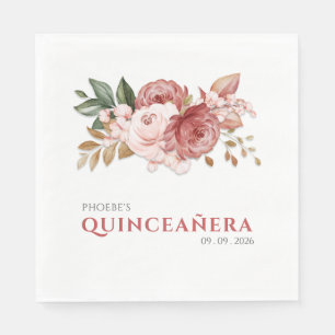 Quinceanera Pink Floral Rustic Botanical Napkins