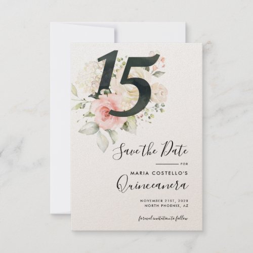 Quinceanera Pink Floral Save the Date Announcement