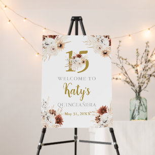 Quinceanera pink floral welcome sign