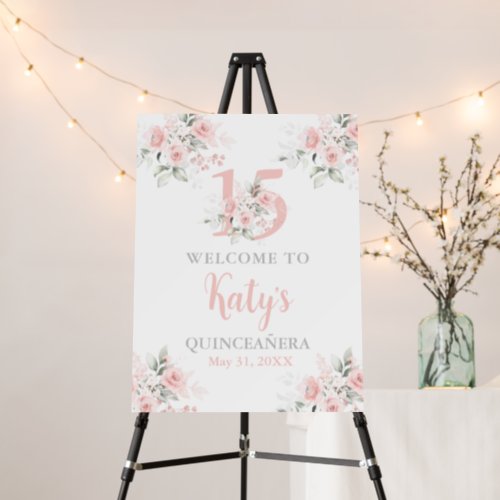 Quinceanera pink floral welcome sign