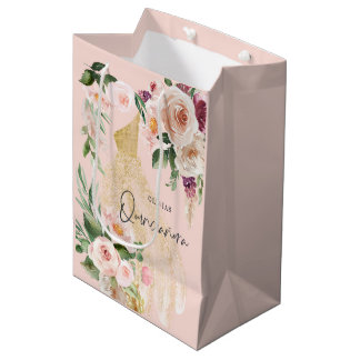 Quinceañera Pink girly floral dress birthday Mediu Medium Gift Bag