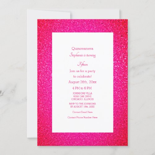Quinceanera Pink Glitter 15th Birthday Party Girly Invitation