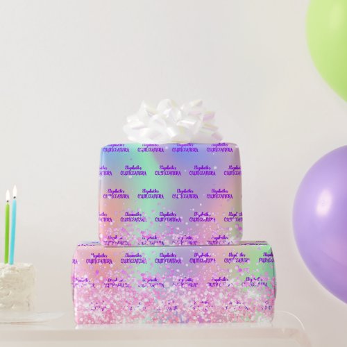 Quinceanera pink glitter rose gold iridescent wrapping paper