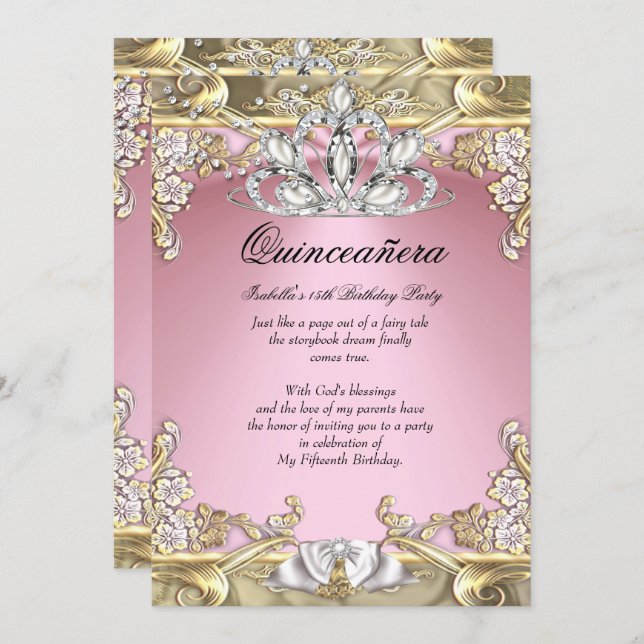 Quinceanera Pink Gold 15th Birthday Party Invitation (Front/Back)