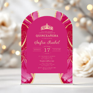 Quinceañera Pink Gold Agate Elegant Acrylic Invitations