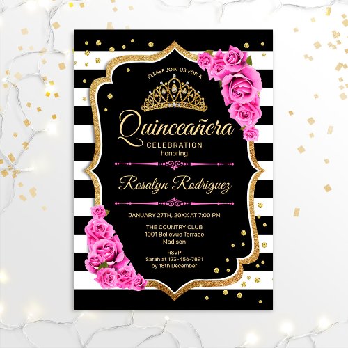 Quinceanera _ Pink Gold Black Invitation