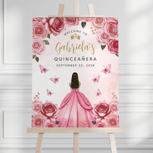 Quinceañera Pink Gold Floral Welcome Foam Board