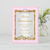 Quinceanera Pink Gold Horse Carriage Fairytale Invitation (Standing Front)