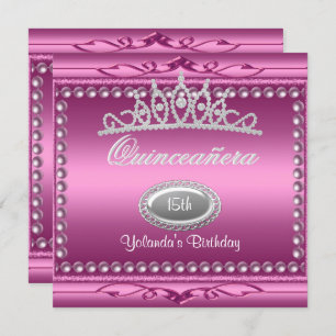 Quinceanera Pink Jewel Tiara Pearl 15th Birthday Invitation