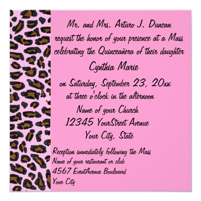 Quinceanera Pink Leopard Print Invitations