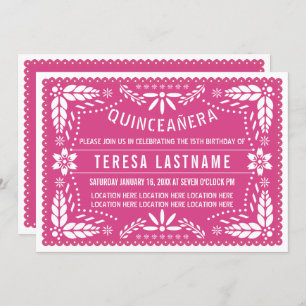 Quinceañera pink papel picado invitation