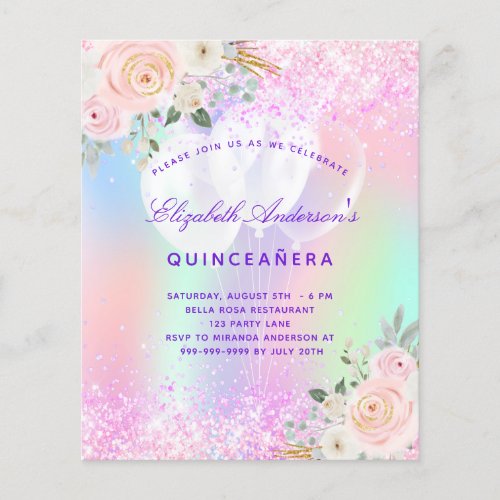 Quinceanera pink purple floral balloon budget flyer