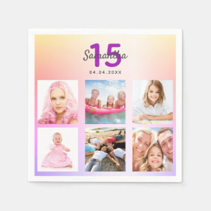 Quinceanera pink purple rose gold name napkins