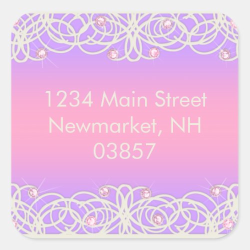 Quinceanera Pink Purple Sparkle and Lace Square Sticker