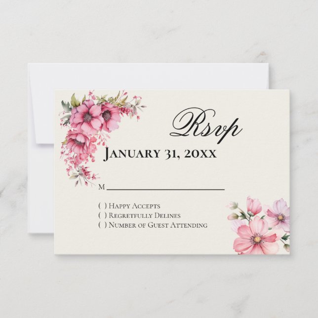 Quinceanera pink Reply RSVP Card (Front)