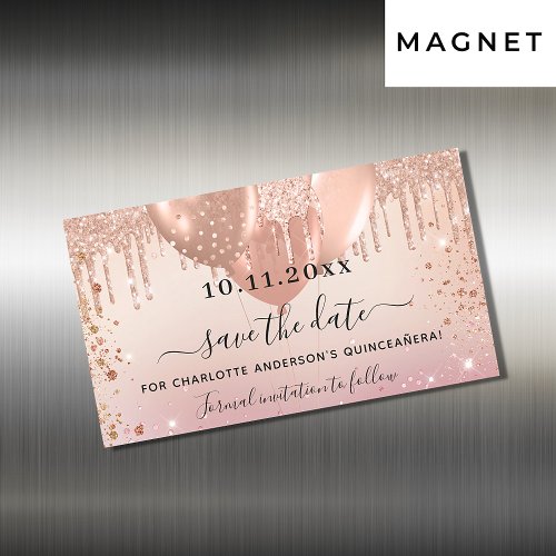 Quinceanera pink rose balloon save the date magnet