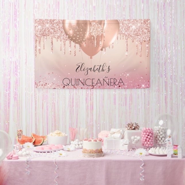 Quinceanera pink rose gold balloons banner (Party)
