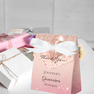 Quinceanera pink rose gold balloons thank you favor boxes