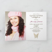 Quinceanera Pink Rose Gold Butterfly Photo Invitation (Inside)