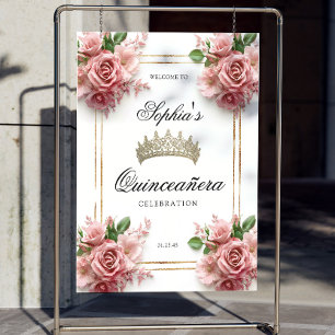 Quinceañera Pink Rose Gold Crown Birthday Welcome Foam Board