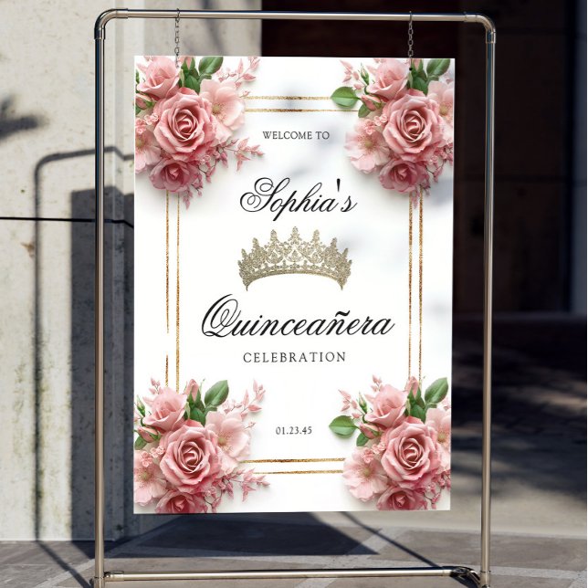Quinceañera Pink Rose Gold Crown Birthday Welcome Foam Board (Creator Uploaded)