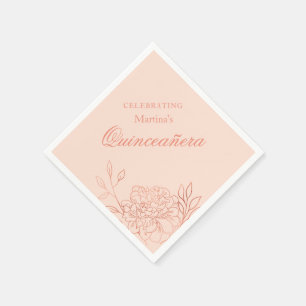 Quinceanera Pink Rose Gold Flowers 15th Birthday Napkins