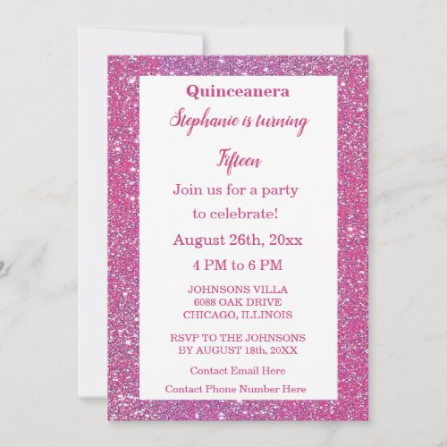 Quinceanera Pink Rose Gold Glitter 15th Birthday Invitation