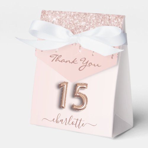 Quinceanera pink rose gold glitter thank you favor boxes