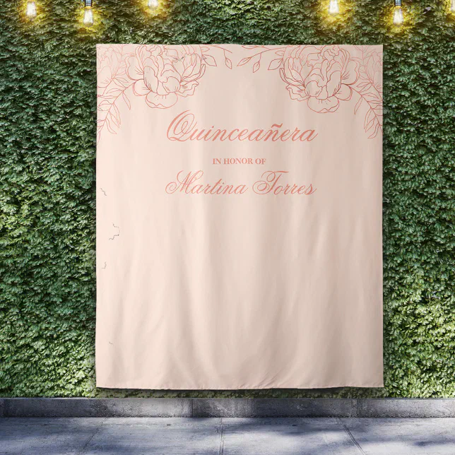 Quinceanera Pink Rose Gold Photo Booth Backdrop Zazzle