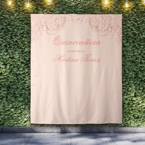 Quinceanera Pink Rose Gold Photo Booth Backdrop