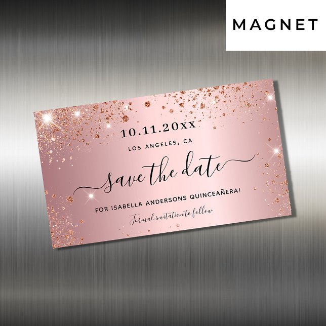 Quinceanera pink rose save the date magnet (Creator Uploaded)