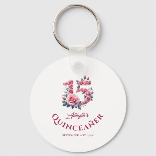 Quinceanera Pink Roses 15th Birthday Personalized Keychain