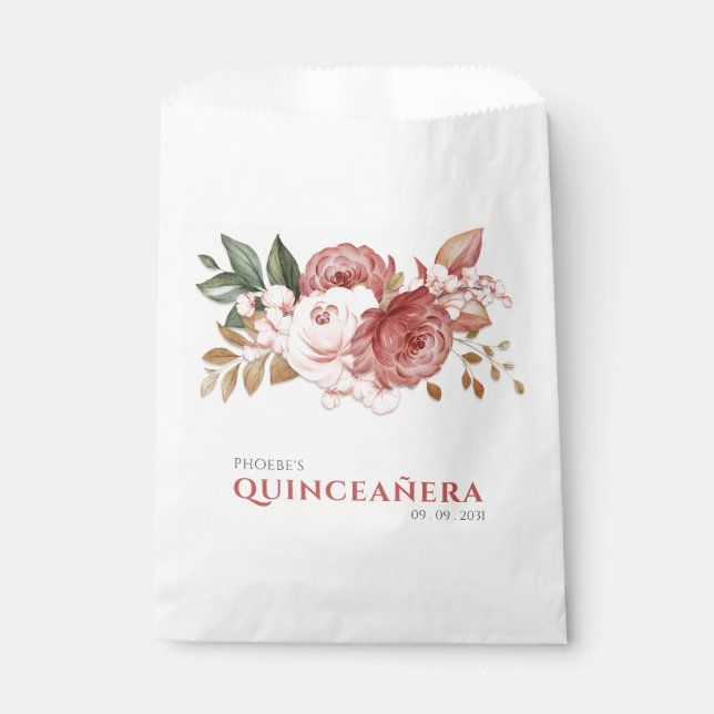 Quinceanera Pink Roses Floral Rustic Botanical Favor Bag (Front)