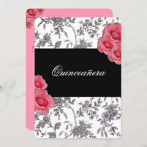 Quinceanera Pink Roses Invitation  Sweet Fifteen