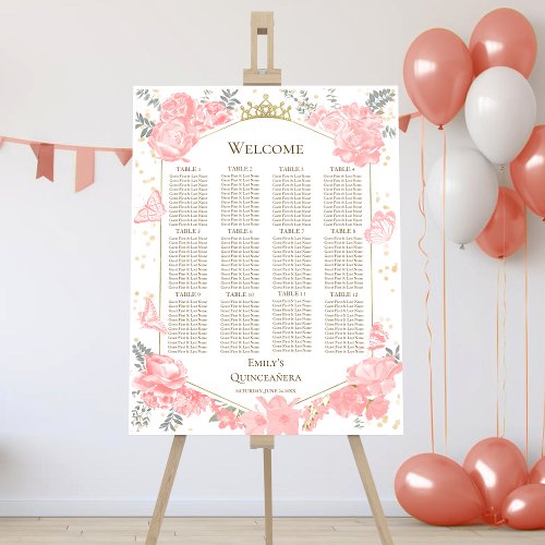 Quinceanera Pink Seating Chart Sign Butterflys 