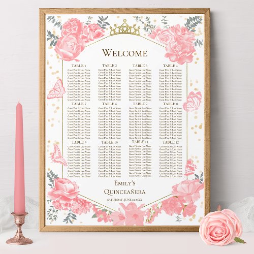 Quinceanera Pink Seating Chart Sign Butterflys 