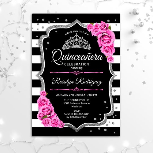 Quinceanera _ Pink Silver Black Invitation